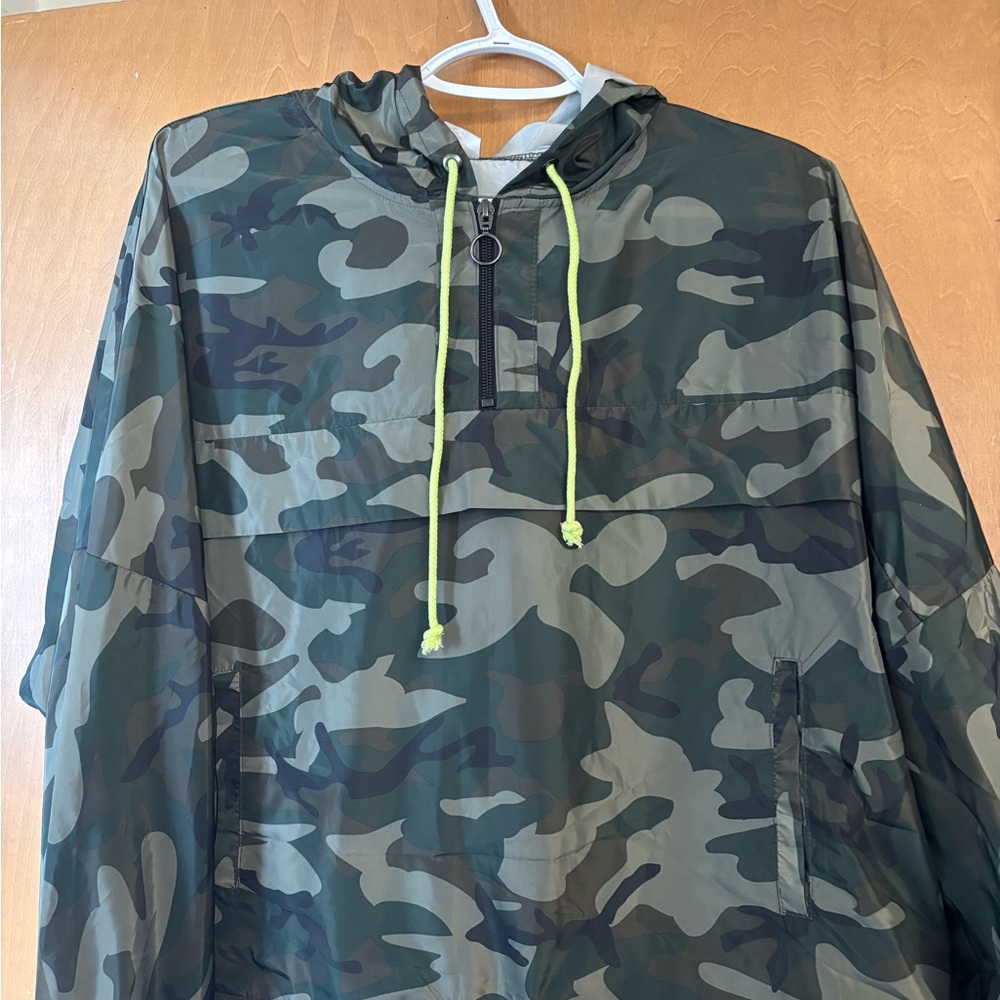 Camouflage Pullover Jacket with Neon Accents
